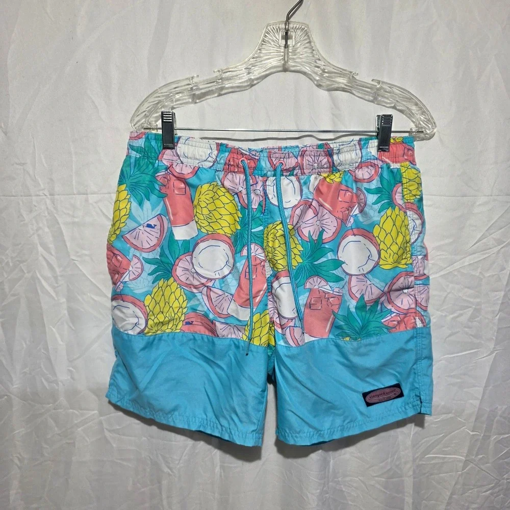 Vineyard Vines Mens Tropical Fruit Cocktail Print Swim Trunks Blue Small